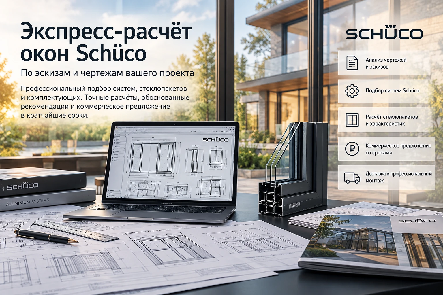 Экспресс-расчёт окон Schuco по чертежам и эскизам проекта