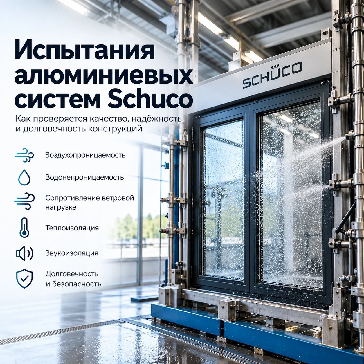 Испытания алюминиевых систем Schuco